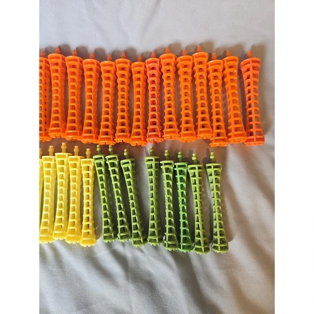 Vintage Perm Rods Hair Curlers Lot of 47 Orange Yellow Green Vented Salon